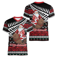 New Zealand Kiwi Santa Christmas Women V-Neck T-Shirt He Wairua Kirihimete - Polynesian Pride