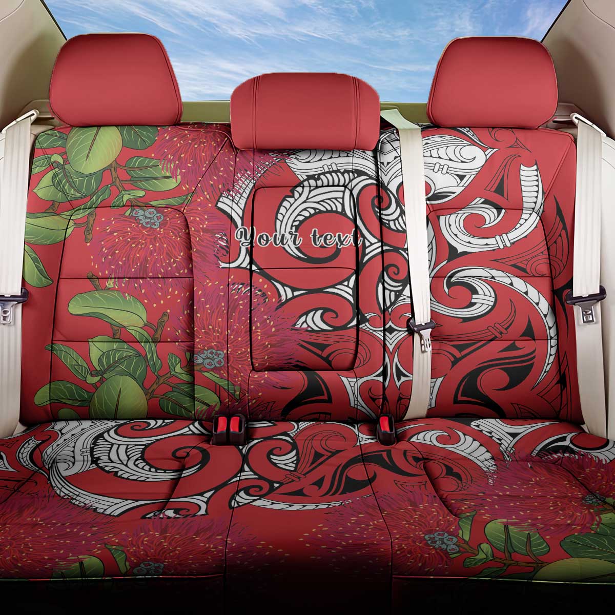 Personalised New Zealand Koru Pohutukawa Back Car Seat Cover Meri Kirihimete Aroha for Christmas - Polynesian Pride