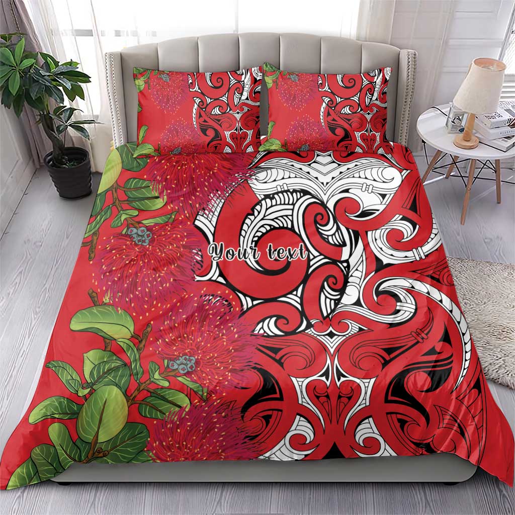 Personalised New Zealand Koru Pohutukawa Bedding Set Meri Kirihimete Aroha for Christmas - Polynesian Pride