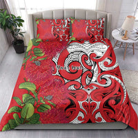 Personalised New Zealand Koru Pohutukawa Bedding Set Meri Kirihimete Aroha for Christmas - Polynesian Pride
