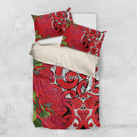 Personalised New Zealand Koru Pohutukawa Bedding Set Meri Kirihimete Aroha for Christmas - Polynesian Pride