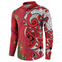 Personalised New Zealand Koru Pohutukawa Button Sweatshirt Meri Kirihimete Aroha for Christmas - Polynesian Pride