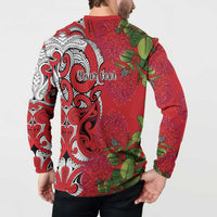 Personalised New Zealand Koru Pohutukawa Button Sweatshirt Meri Kirihimete Aroha for Christmas - Polynesian Pride