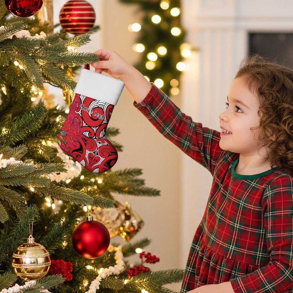 Personalised New Zealand Koru Pohutukawa Christmas Stocking Meri Kirihimete Aroha for Christmas - Polynesian Pride