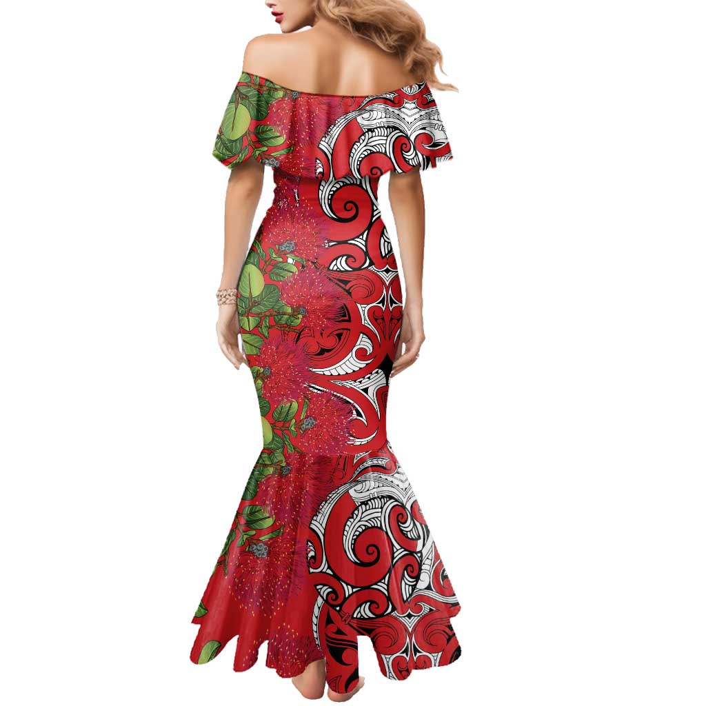Personalised New Zealand Koru Pohutukawa Family Matching Mermaid Dress and Hawaiian Shirt Meri Kirihimete Aroha for Christmas - Polynesian Pride