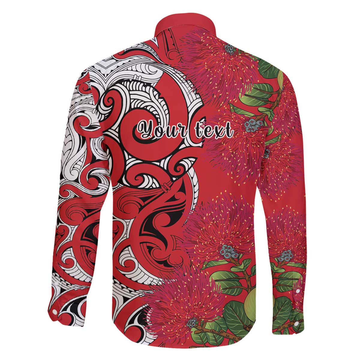 Personalised New Zealand Koru Pohutukawa Family Matching Off The Shoulder Long Sleeve Dress and Hawaiian Shirt Meri Kirihimete Aroha for Christmas - Polynesian Pride