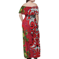 Personalised New Zealand Koru Pohutukawa Family Matching Off Shoulder Maxi Dress and Hawaiian Shirt Meri Kirihimete Aroha for Christmas - Polynesian Pride