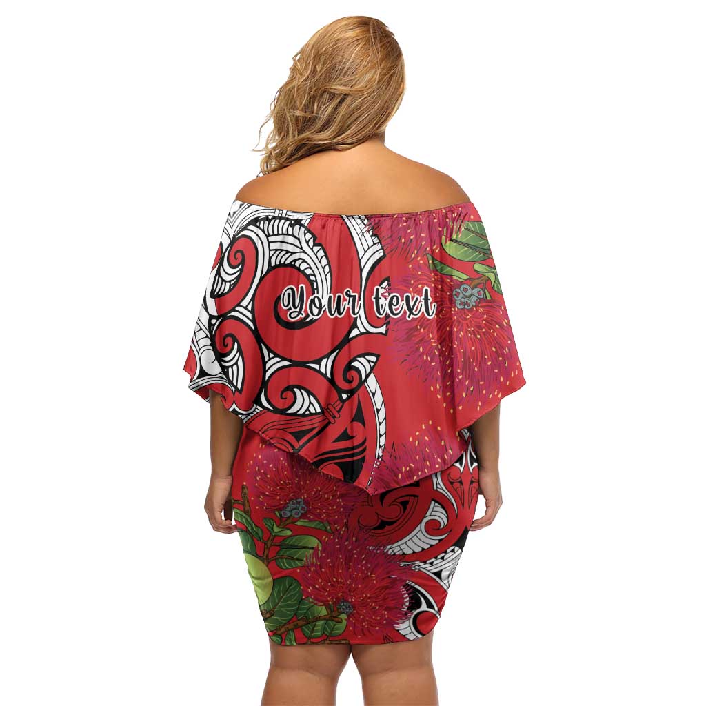 Personalised New Zealand Koru Pohutukawa Family Matching Off Shoulder Short Dress and Hawaiian Shirt Meri Kirihimete Aroha for Christmas - Polynesian Pride