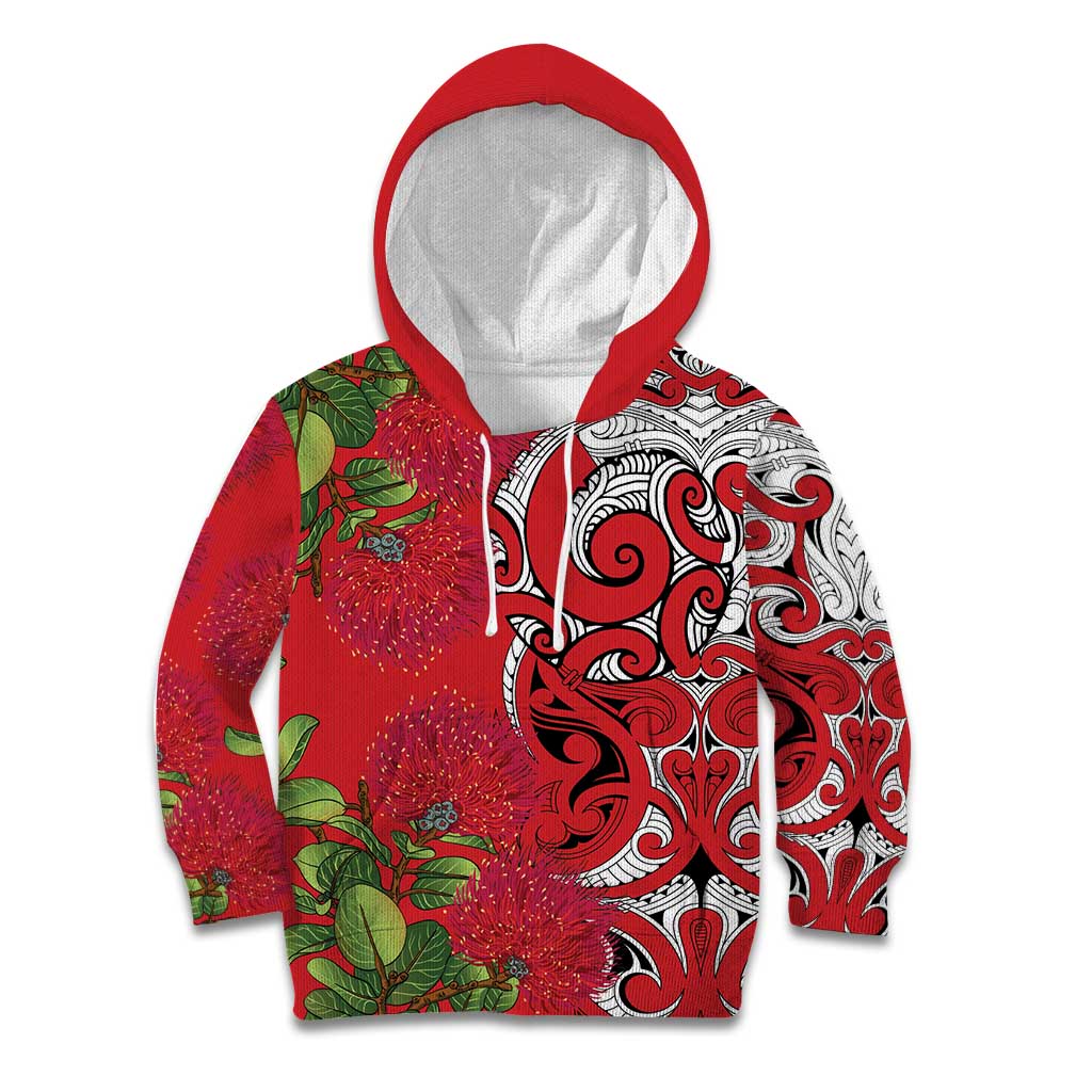 Personalised New Zealand Koru Pohutukawa Kid Hoodie Meri Kirihimete Aroha for Christmas - Polynesian Pride