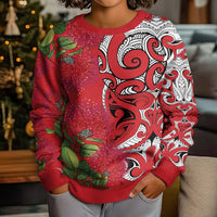 Personalised New Zealand Koru Pohutukawa Kid Ugly Christmas Sweater Meri Kirihimete Aroha for Christmas - Polynesian Pride