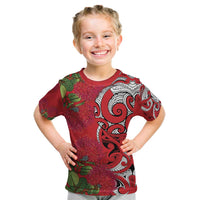 Personalised New Zealand Koru Pohutukawa Kid T Shirt Meri Kirihimete Aroha for Christmas - Polynesian Pride