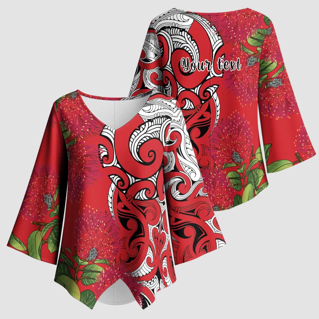 Personalised New Zealand Koru Pohutukawa Kimono Sleeve Blouse Meri Kirihimete Aroha for Christmas - Polynesian Pride