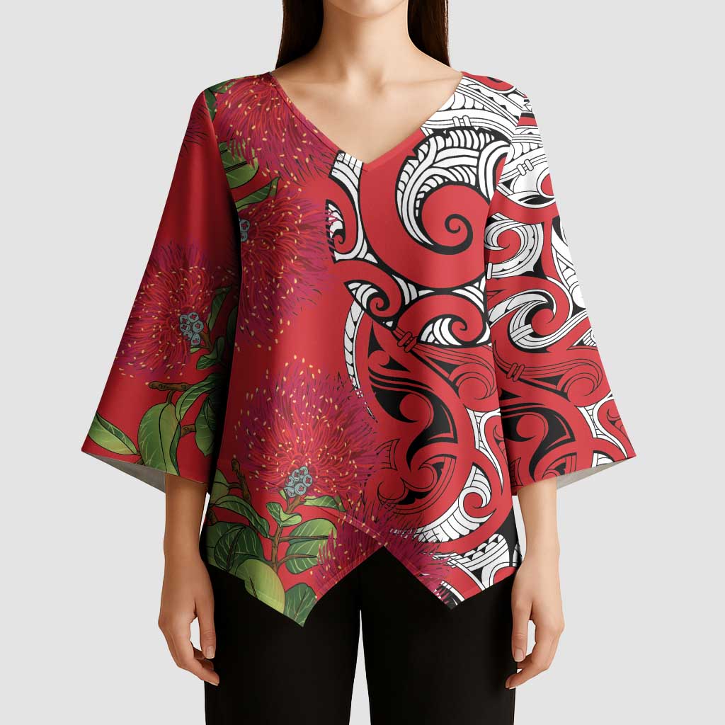 Personalised New Zealand Koru Pohutukawa Kimono Sleeve Blouse Meri Kirihimete Aroha for Christmas - Polynesian Pride