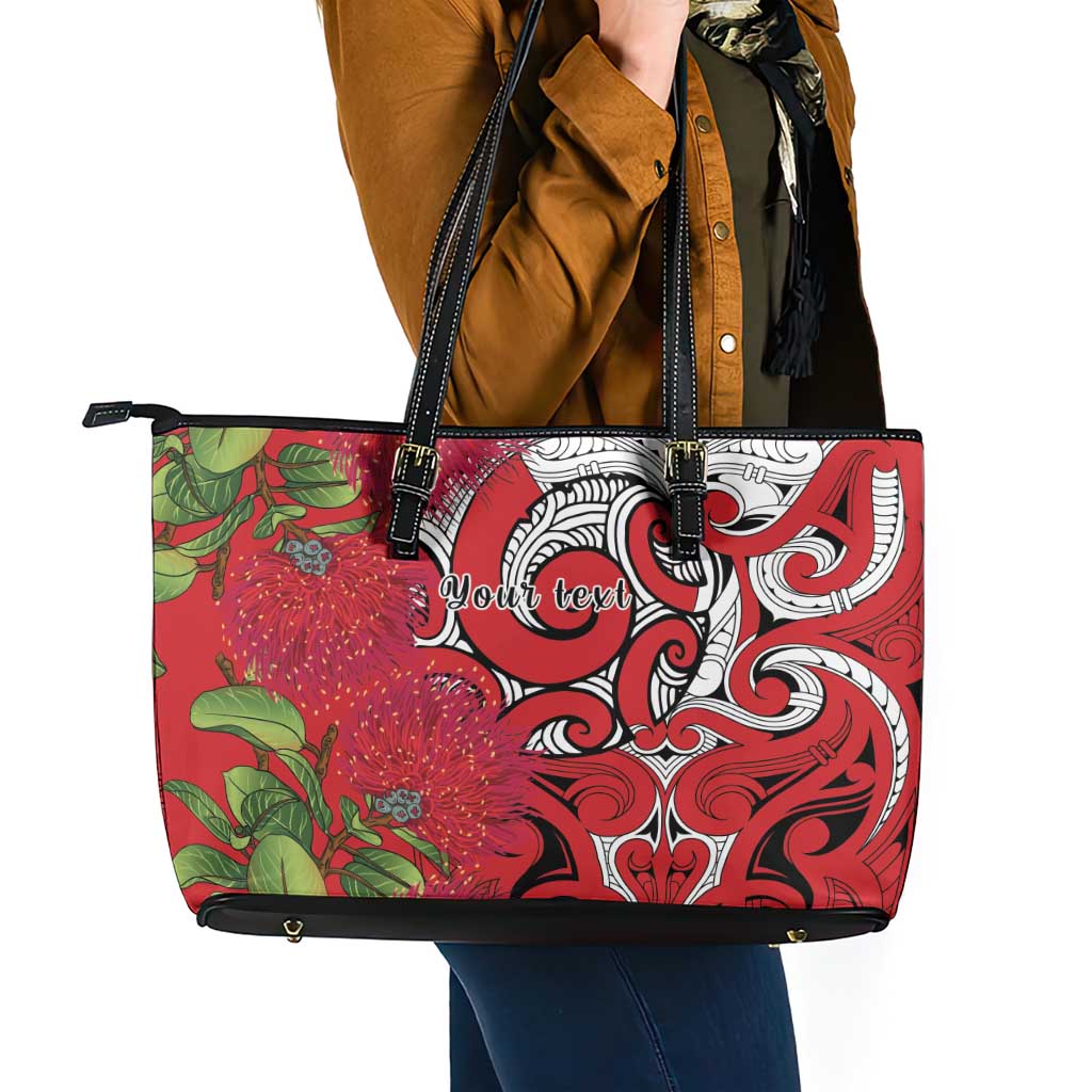 Personalised New Zealand Koru Pohutukawa Leather Tote Bag Meri Kirihimete Aroha for Christmas - Polynesian Pride
