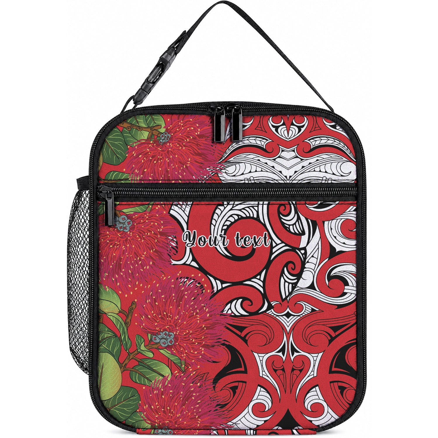 Personalised New Zealand Koru Pohutukawa Lunch Bag Meri Kirihimete Aroha for Christmas LT9 10.2 × 8.3 × 4.3 inch Red - Polynesian Pride