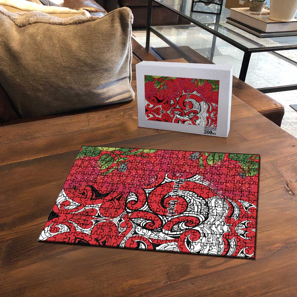 Personalised New Zealand Koru Pohutukawa Puzzle Meri Kirihimete Aroha for Christmas - Polynesian Pride
