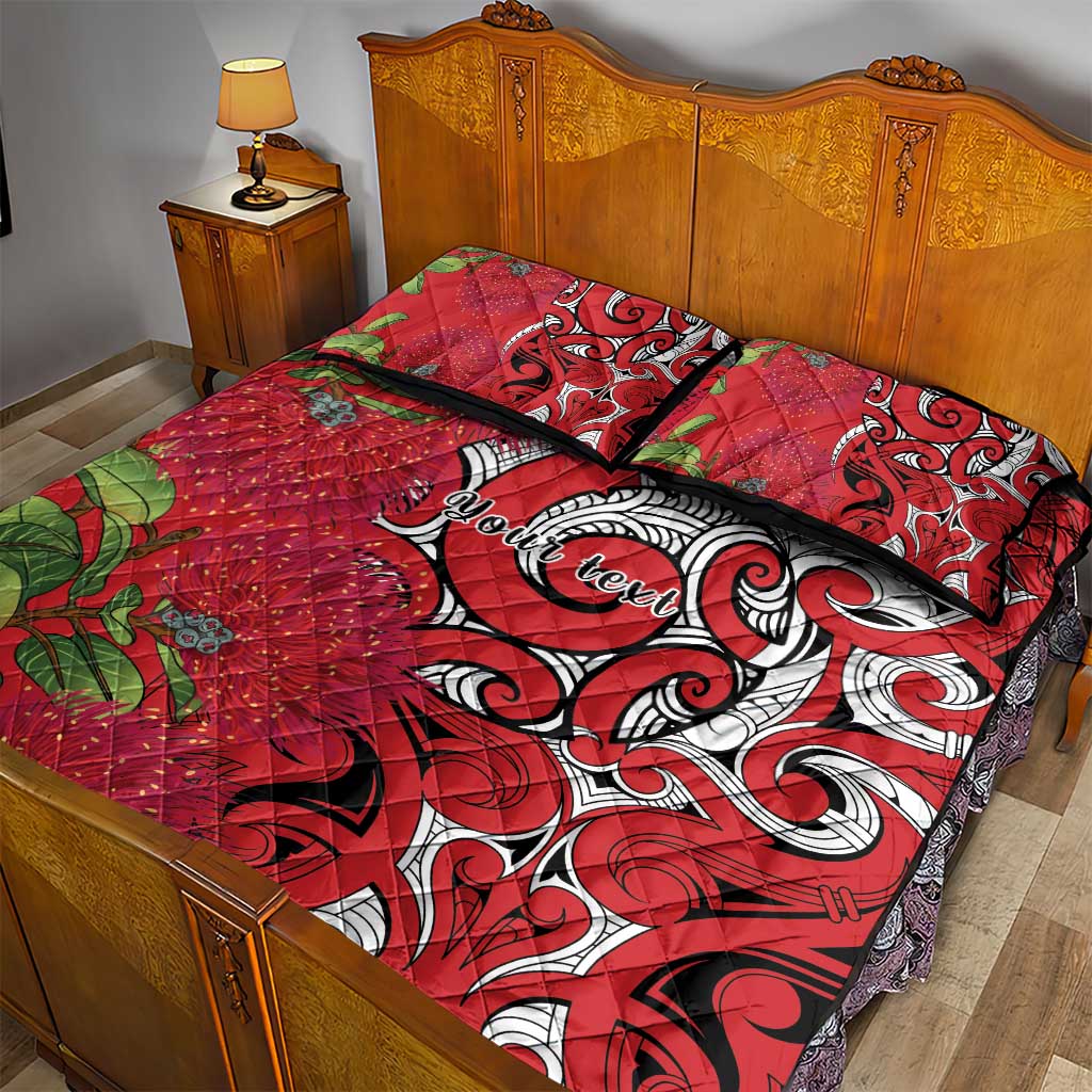 Personalised New Zealand Koru Pohutukawa Quilt Bed Set Meri Kirihimete Aroha for Christmas - Polynesian Pride