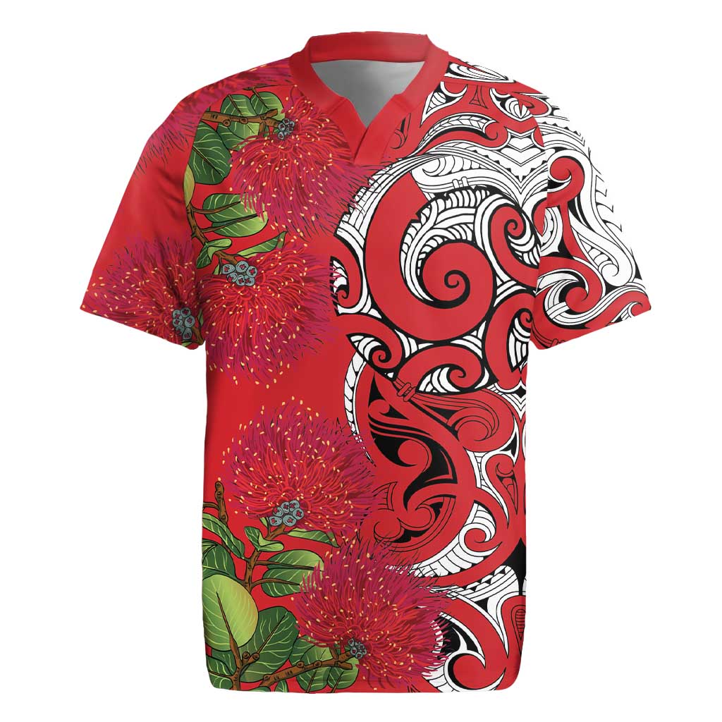 Personalised New Zealand Koru Pohutukawa Rugby Jersey Meri Kirihimete Aroha for Christmas - Polynesian Pride