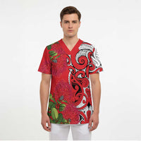 Personalised New Zealand Koru Pohutukawa Scrub Top Meri Kirihimete Aroha for Christmas - Polynesian Pride