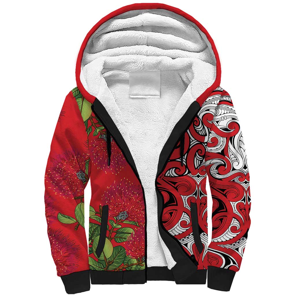 Personalised New Zealand Koru Pohutukawa Sherpa Hoodie Meri Kirihimete Aroha for Christmas - Polynesian Pride