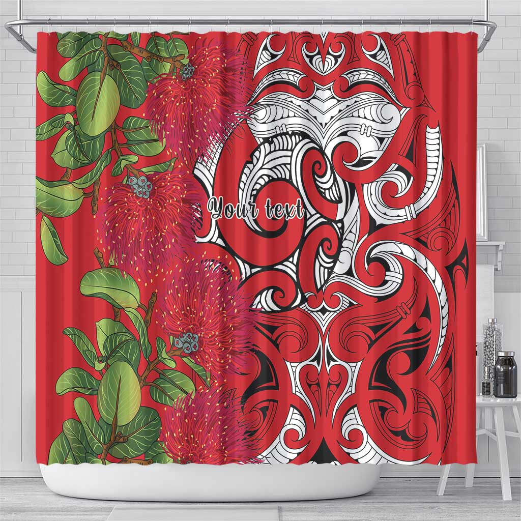 Personalised New Zealand Koru Pohutukawa Shower Curtain Meri Kirihimete Aroha for Christmas - Polynesian Pride