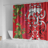Personalised New Zealand Koru Pohutukawa Shower Curtain Meri Kirihimete Aroha for Christmas - Polynesian Pride
