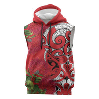 Personalised New Zealand Koru Pohutukawa Sleeveless Hoodie Meri Kirihimete Aroha for Christmas - Polynesian Pride
