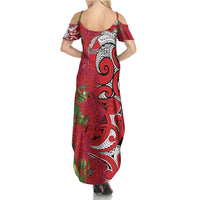 Personalised New Zealand Koru Pohutukawa Summer Maxi Dress Meri Kirihimete Aroha for Christmas - Polynesian Pride