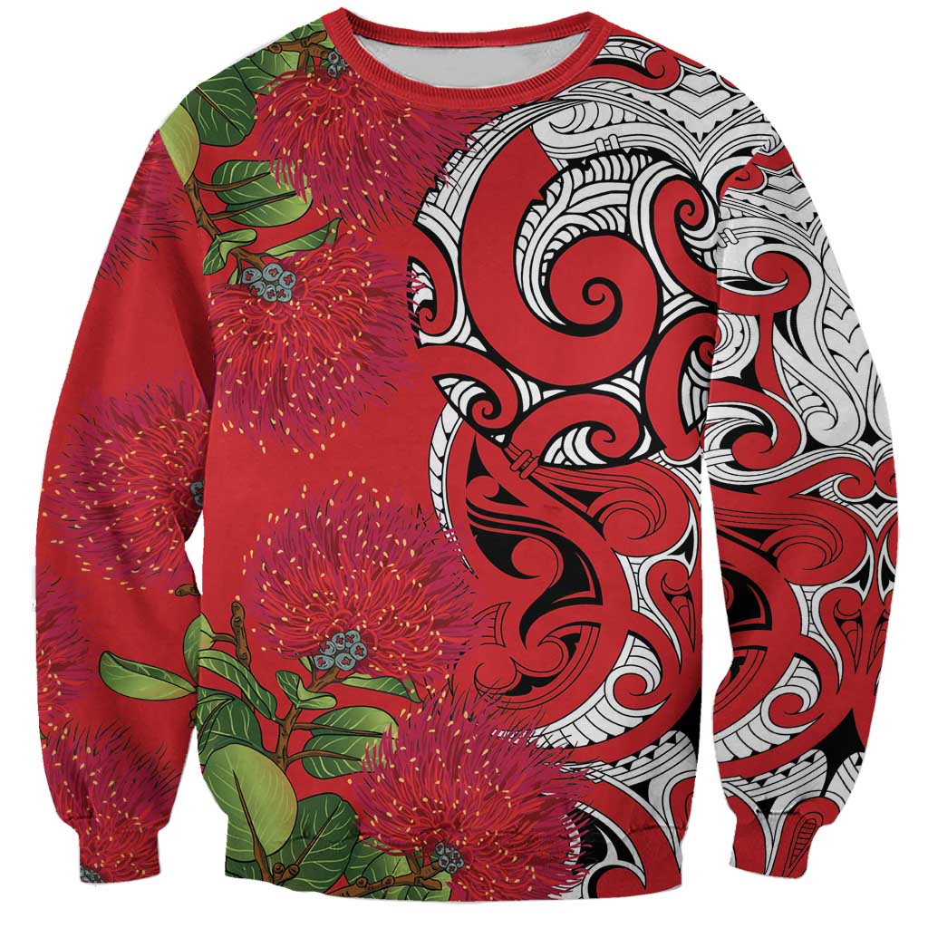 Personalised New Zealand Koru Pohutukawa Sweatshirt Meri Kirihimete Aroha for Christmas - Polynesian Pride