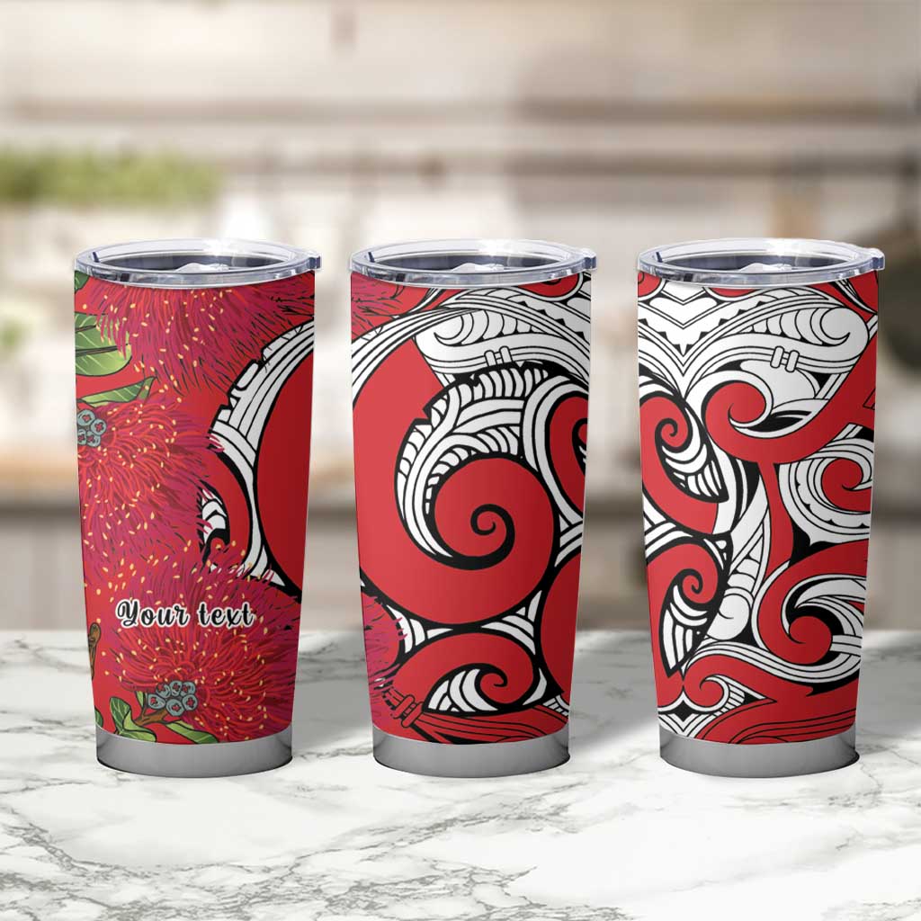 Personalised New Zealand Koru Pohutukawa Tumbler Cup Meri Kirihimete Aroha for Christmas - Polynesian Pride