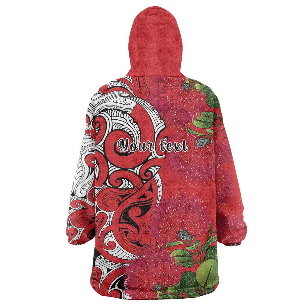 Personalised New Zealand Koru Pohutukawa Wearable Blanket Hoodie Meri Kirihimete Aroha for Christmas - Polynesian Pride