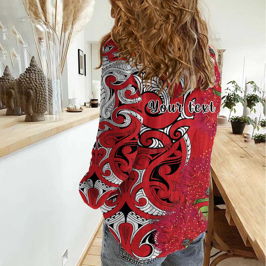 Personalised New Zealand Koru Pohutukawa Women Casual Shirt Meri Kirihimete Aroha for Christmas - Polynesian Pride