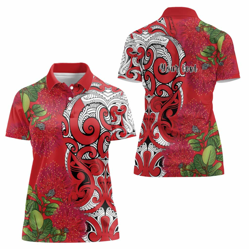 Personalised New Zealand Koru Pohutukawa Women Polo Shirt Meri Kirihimete Aroha for Christmas - Polynesian Pride