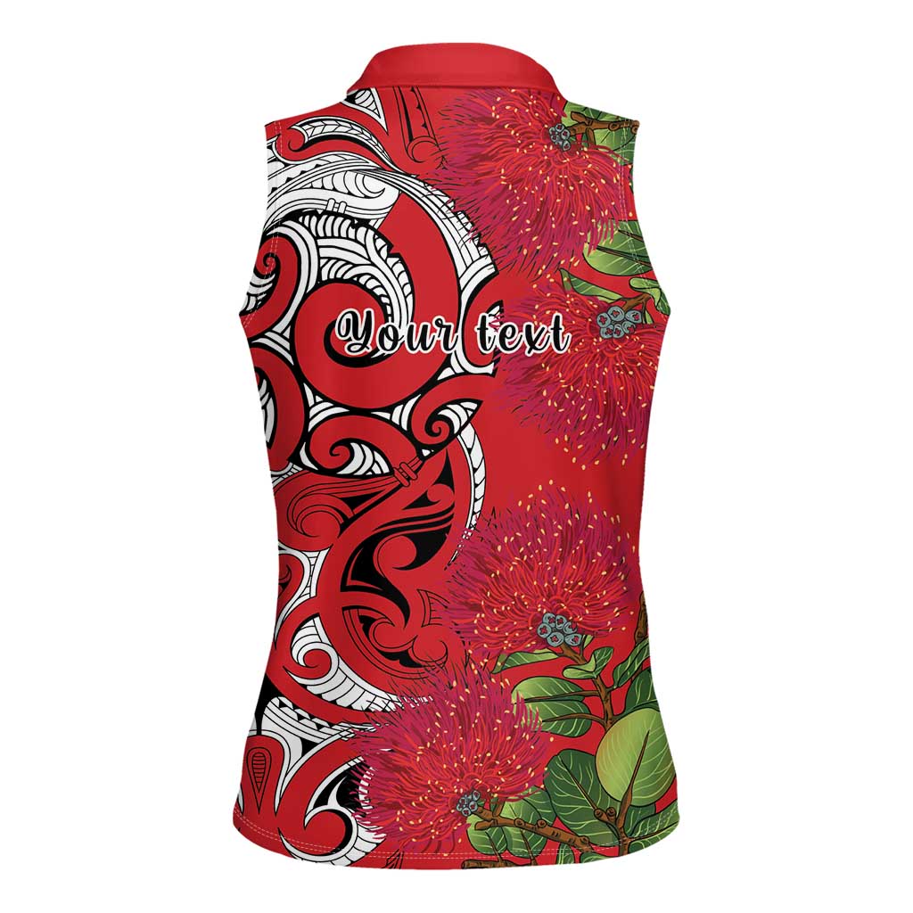 Personalised New Zealand Koru Pohutukawa Women Sleeveless Polo Shirt Meri Kirihimete Aroha for Christmas - Polynesian Pride