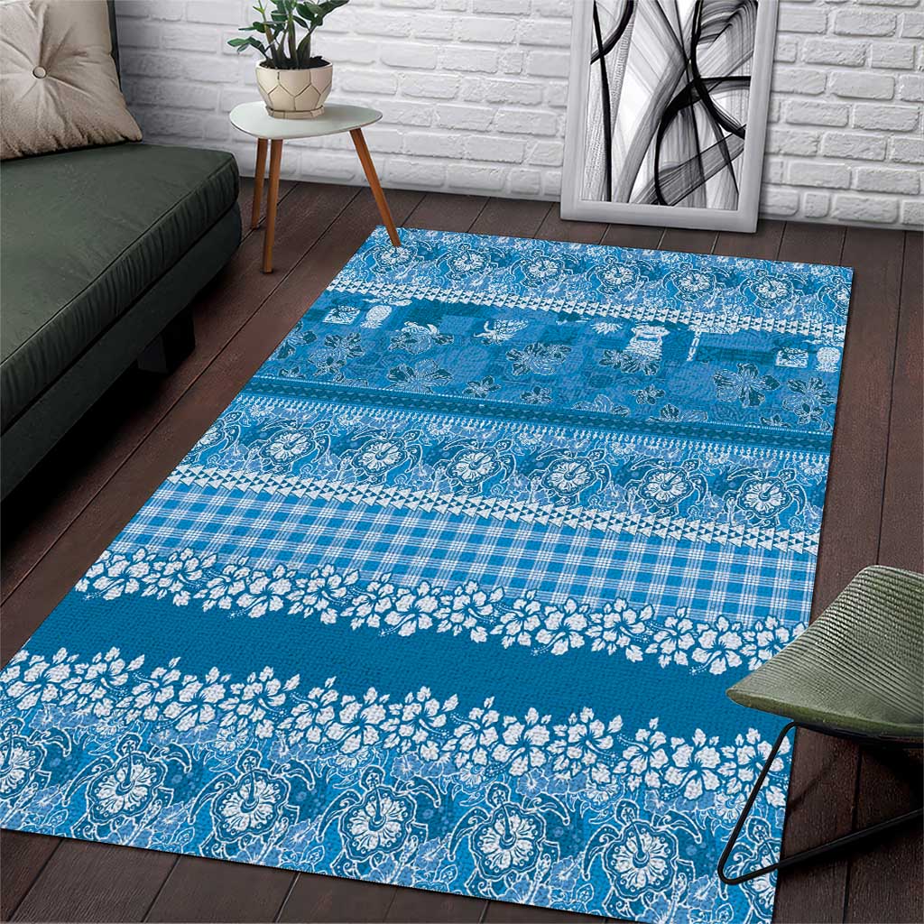 Hawaiian Hibiscus Honu Area Rug Blue Mele Kalikimaka Palaka Spirit - Polynesian Pride