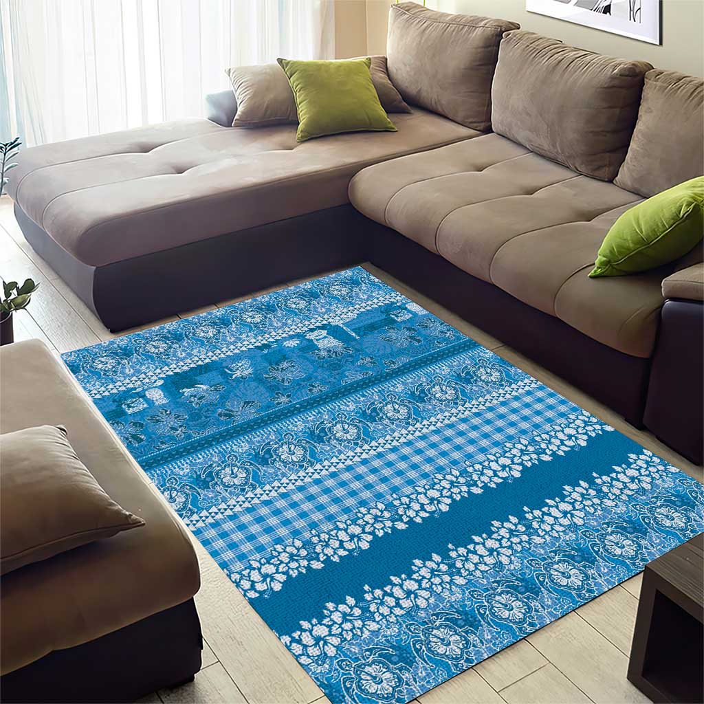 Hawaiian Hibiscus Honu Area Rug Blue Mele Kalikimaka Palaka Spirit - Polynesian Pride
