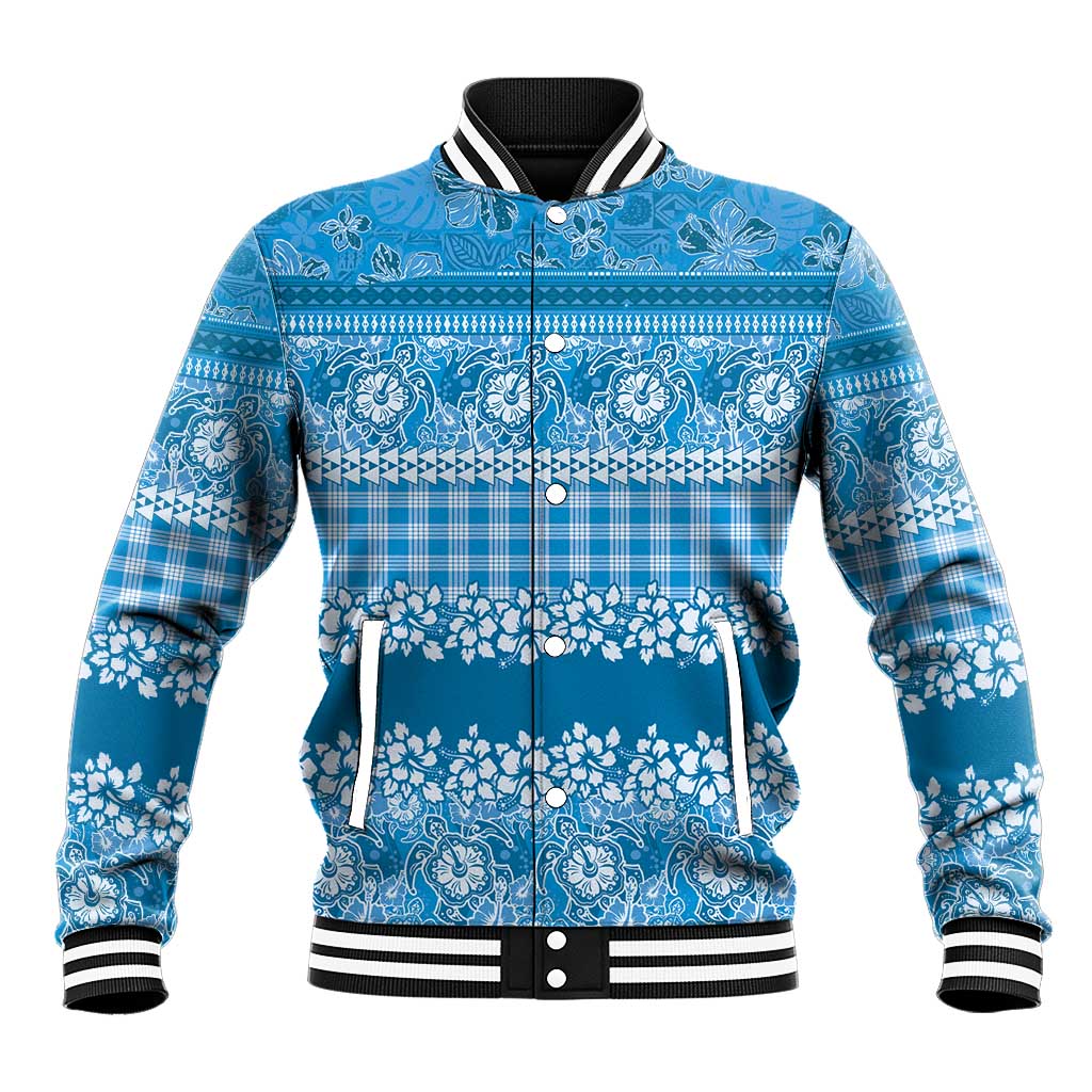 Hawaiian Hibiscus Honu Baseball Jacket Blue Mele Kalikimaka Palaka Spirit - Polynesian Pride