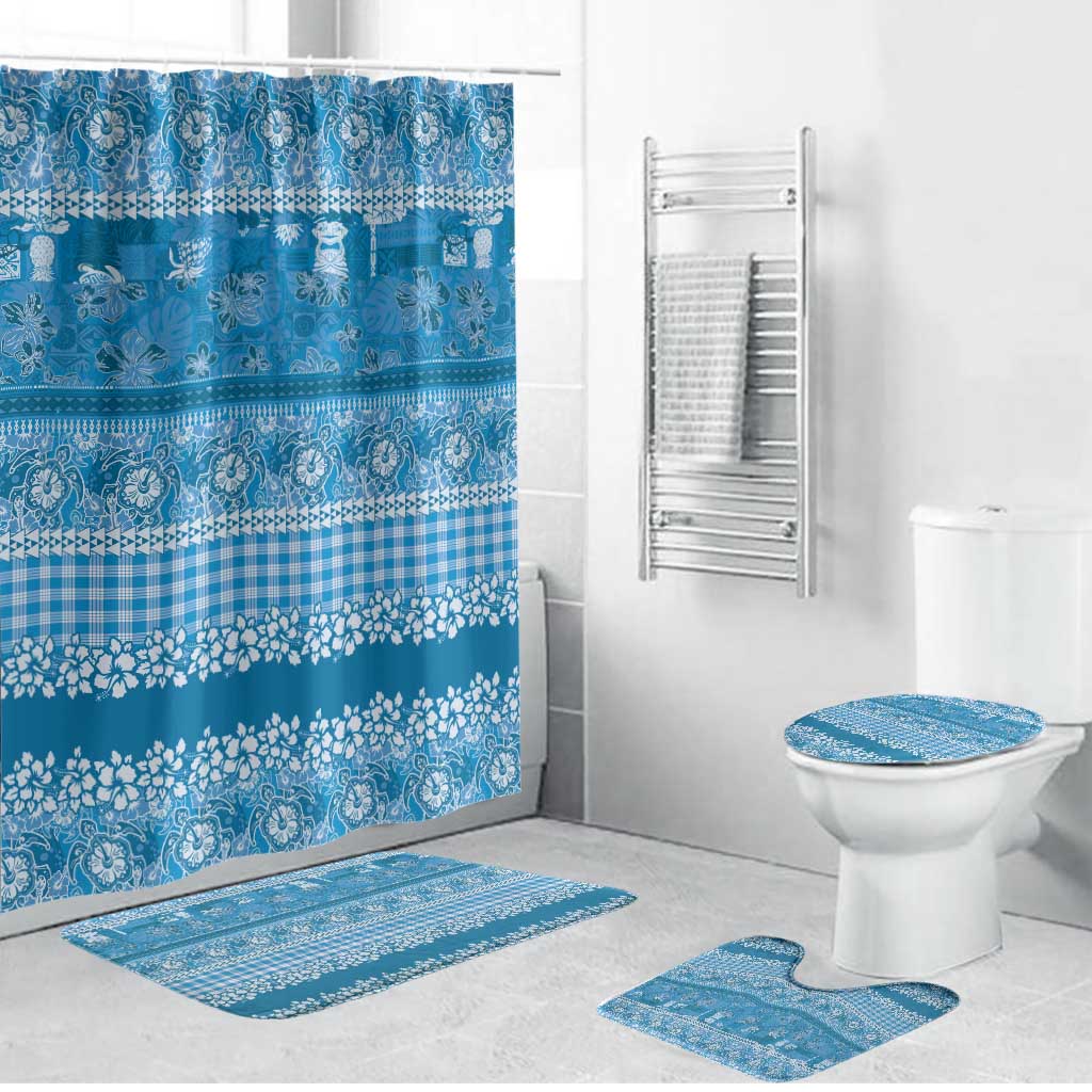 Hawaiian Hibiscus Honu Bathroom Set Blue Mele Kalikimaka Palaka Spirit - Polynesian Pride