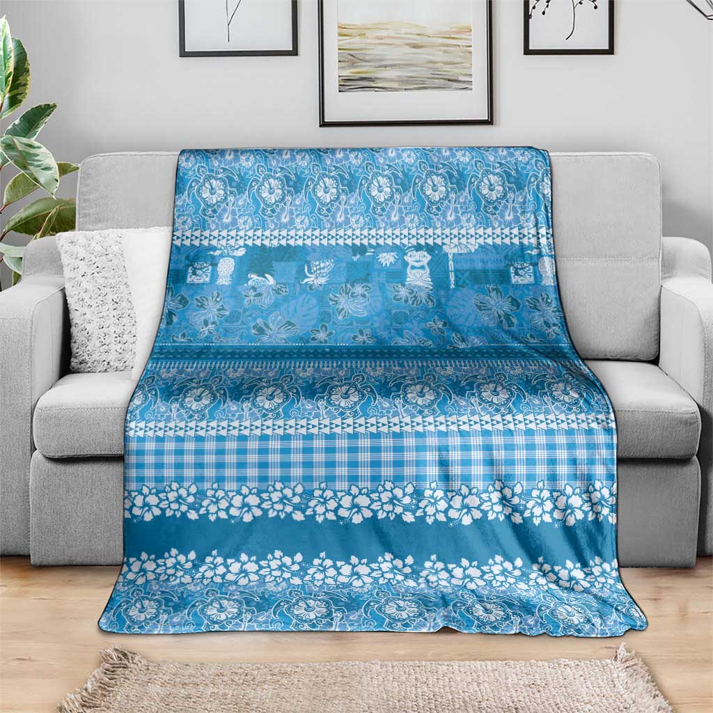 Hawaiian Hibiscus Honu Blanket Blue Mele Kalikimaka Palaka Spirit - Polynesian Pride