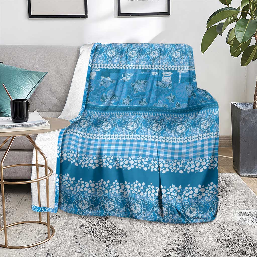 Hawaiian Hibiscus Honu Blanket Blue Mele Kalikimaka Palaka Spirit - Polynesian Pride