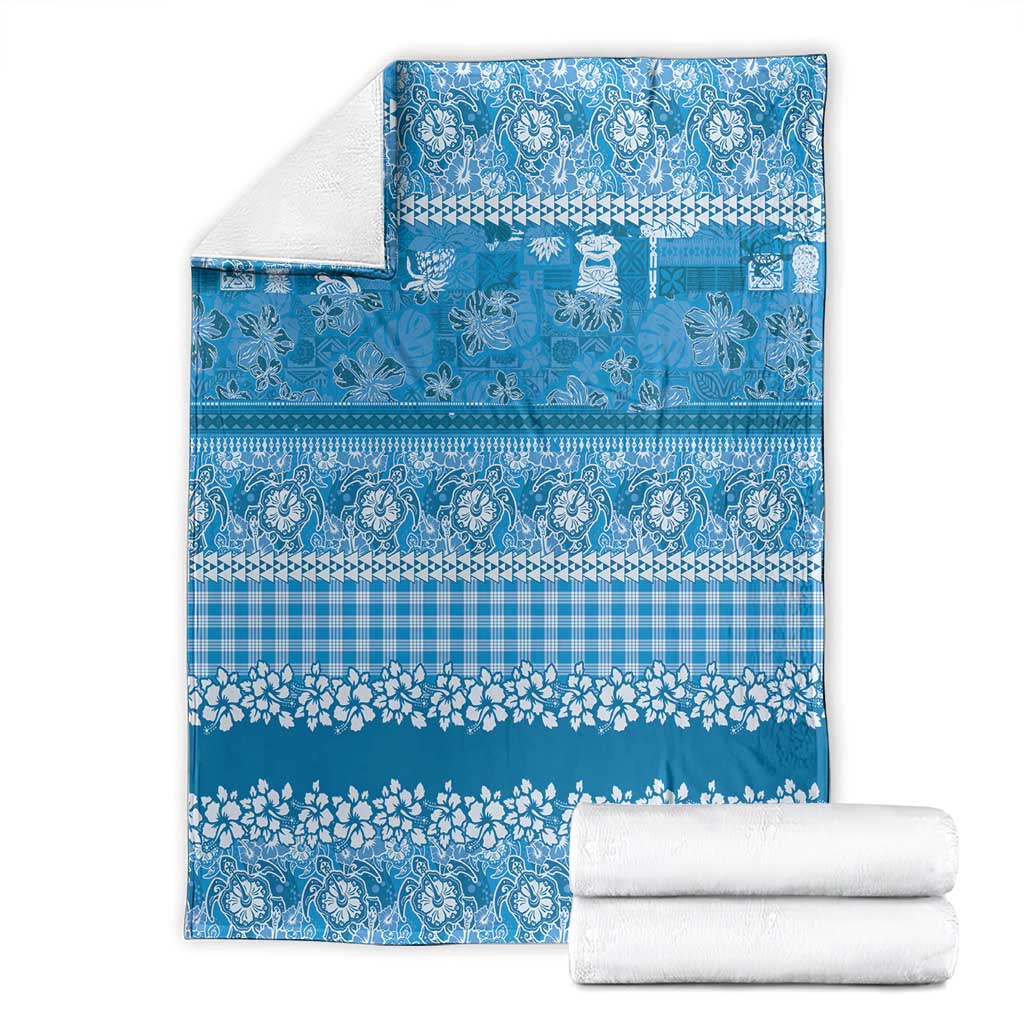 Hawaiian Hibiscus Honu Blanket Blue Mele Kalikimaka Palaka Spirit - Polynesian Pride
