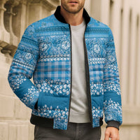 Hawaiian Hibiscus Honu Bomber Puffer Jacket Blue Mele Kalikimaka Palaka Spirit - Polynesian Pride