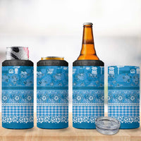 Hawaiian Hibiscus Honu 4 in 1 Can Cooler Tumbler Blue Mele Kalikimaka Palaka Spirit - Polynesian Pride