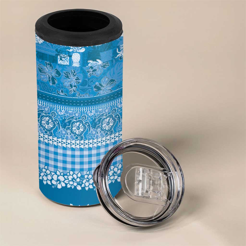 Hawaiian Hibiscus Honu 4 in 1 Can Cooler Tumbler Blue Mele Kalikimaka Palaka Spirit - Polynesian Pride