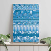 Hawaiian Hibiscus Honu Canvas Wall Art Blue Mele Kalikimaka Palaka Spirit - Polynesian Pride