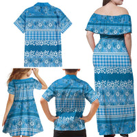 Hawaiian Hibiscus Honu Family Matching Off Shoulder Maxi Dress and Hawaiian Shirt Blue Mele Kalikimaka Palaka Spirit - Polynesian Pride