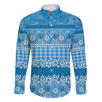 Hawaiian Hibiscus Honu Family Matching Off Shoulder Short Dress and Hawaiian Shirt Blue Mele Kalikimaka Palaka Spirit - Polynesian Pride