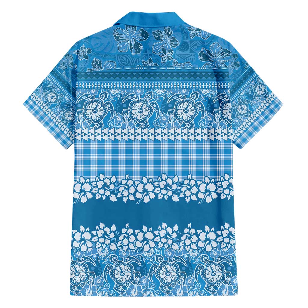 Hawaiian Hibiscus Honu Family Matching Short Sleeve Bodycon Dress and Hawaiian Shirt Blue Mele Kalikimaka Palaka Spirit - Polynesian Pride
