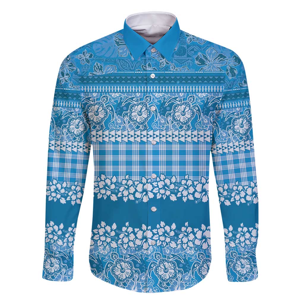 Hawaiian Hibiscus Honu Family Matching Summer Maxi Dress and Hawaiian Shirt Blue Mele Kalikimaka Palaka Spirit - Polynesian Pride