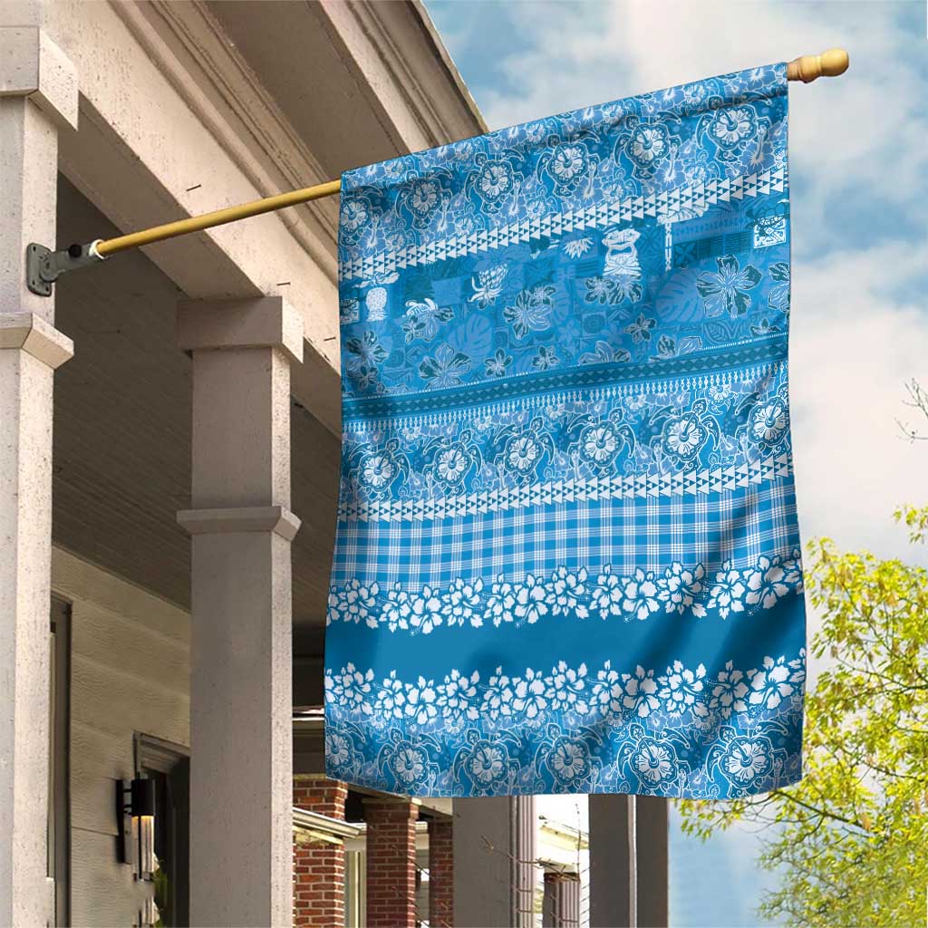 Hawaiian Hibiscus Honu Garden Flag Blue Mele Kalikimaka Palaka Spirit - Polynesian Pride